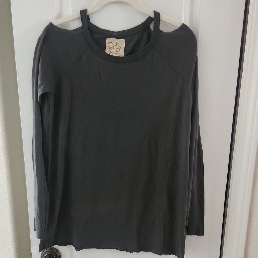Chaser Women's Charcoal Cold‎ Shoulder Blouse, Size Medium